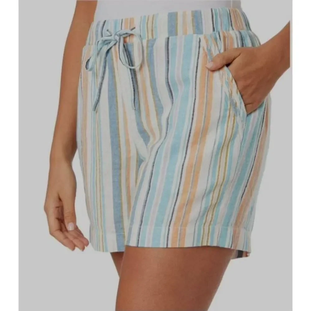 NWT Briggs Women's XXL Multicolor Striped Linen Blend Drawstring Shorts